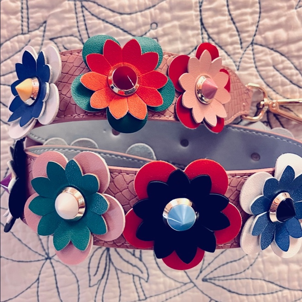 flower pink leather purse strap